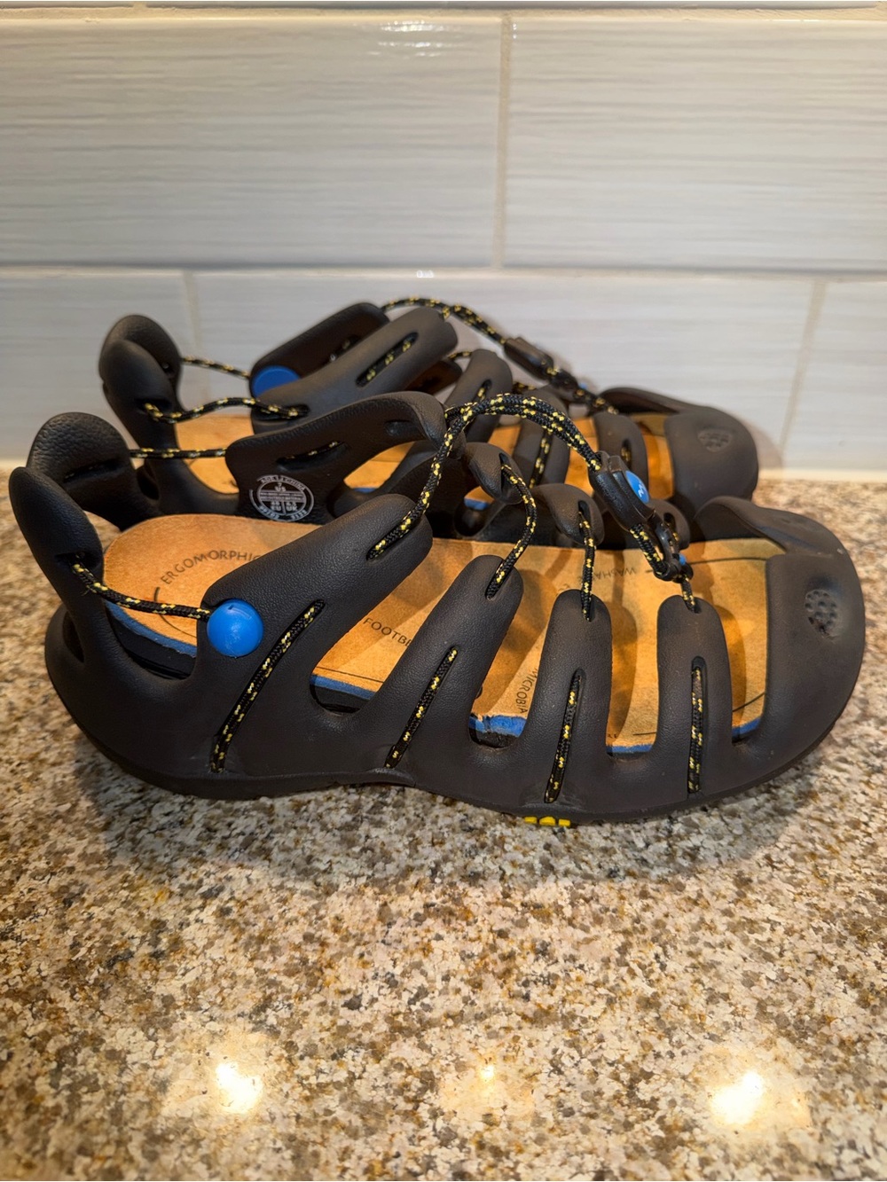 Men's Casual Black Sport Sandals with Blue Accents